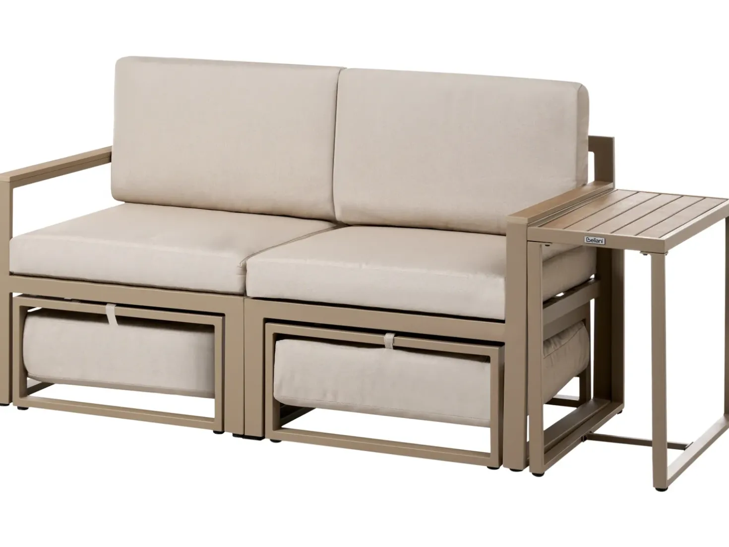 Set salotto da giardino con tavolo e pouf 2 posti NOCI Modulare Metallo Beige