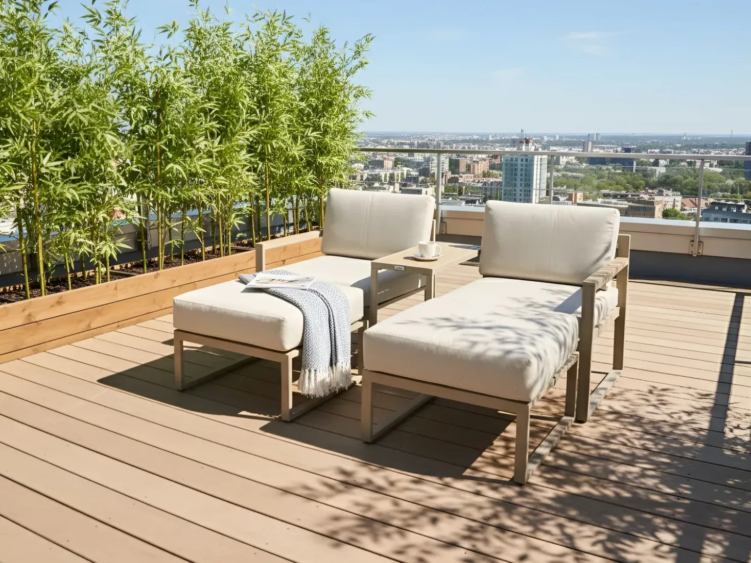 Set salotto da giardino con tavolo e pouf 2 posti NOCI Modulare Metallo Beige