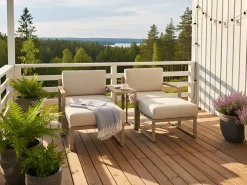 Set salotto da giardino con tavolo e pouf 2 posti NOCI Modulare Metallo Beige