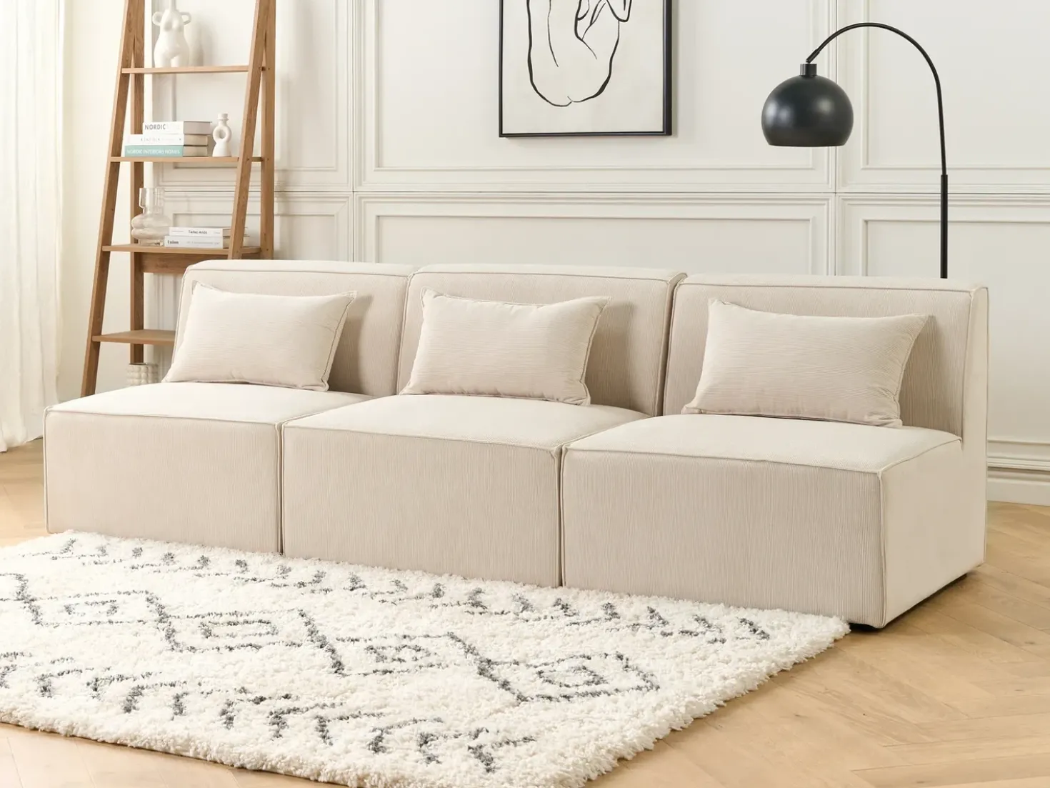 Sezione a 1 posto LEMVIG Velluto a coste Beige chiaro