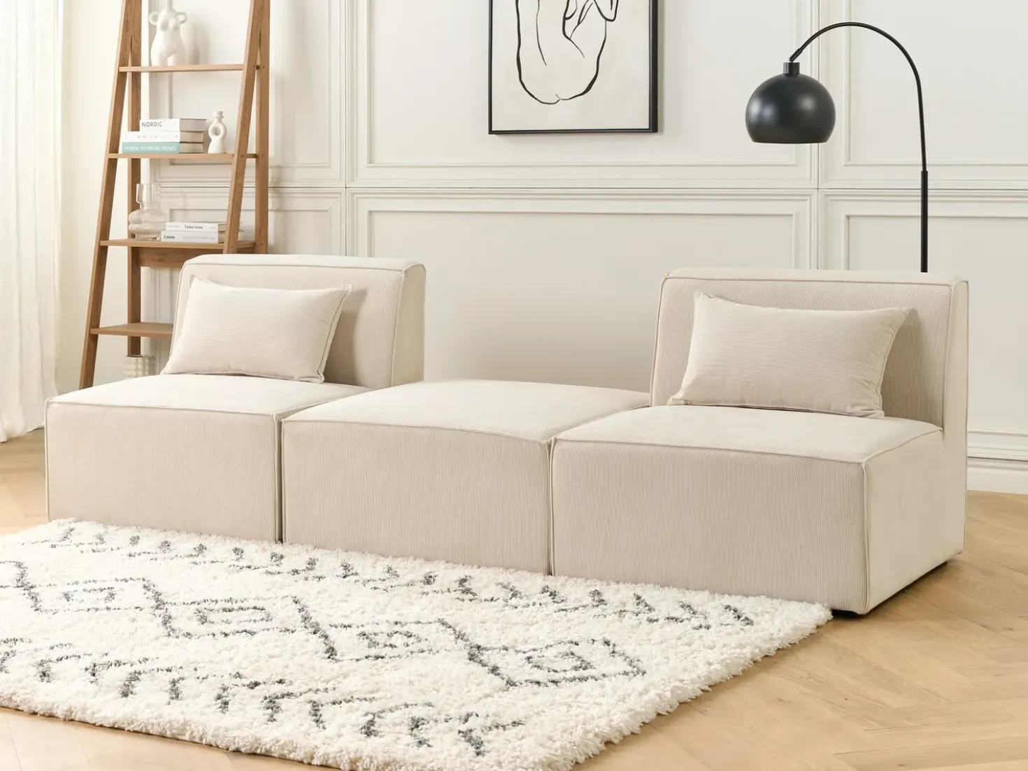 Sezione a 1 posto LEMVIG Velluto a coste Beige chiaro