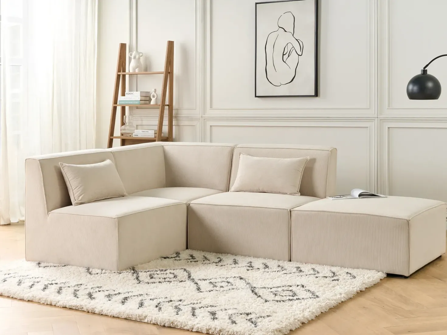 Sezione a 1 posto LEMVIG Velluto a coste Beige chiaro