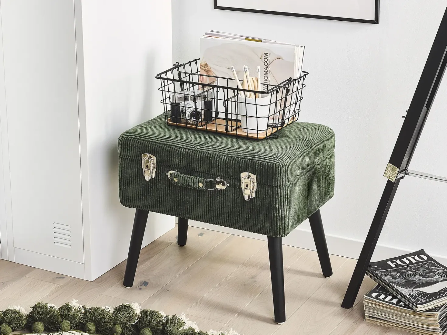 Sgabello contenitore MALLARD Velluto a coste Verde scuro