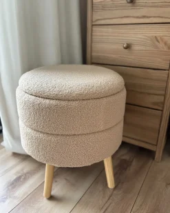 Sgabello contenitore OKATON Bouclé Beige