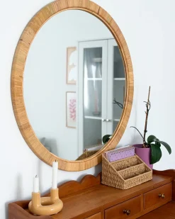 Specchio ANLEZY 80 cm 80 cm Rattan Naturale
