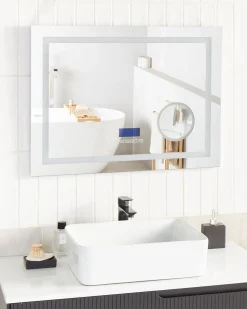 Specchio da bagno con luce LED THAIX 80 cm 60 cm Argento