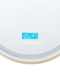 Specchio da bagno con luce LED DAROIS 60 cm 60 cm con altoparlante Bluetooth integrato Oro