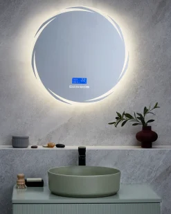 Specchio da bagno con luce LED TANAY 60 cm 60 cm con altoparlante Bluetooth integrato Argento