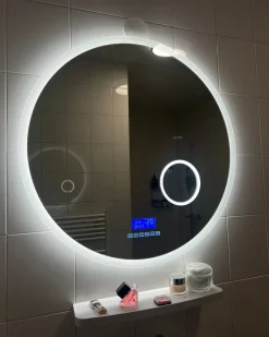 Specchio da bagno con luce LED FIXIN 80 cm 80 cm con altoparlante Bluetooth integrato Argento