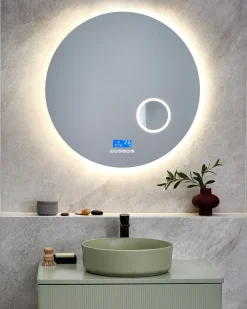 Specchio da bagno con luce LED FIXIN 80 cm 80 cm con altoparlante Bluetooth integrato Argento
