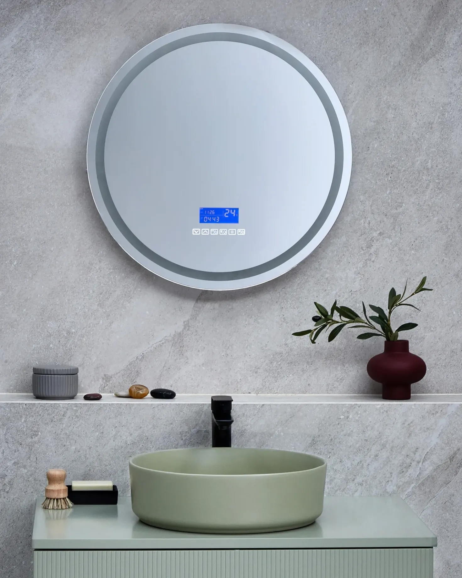 Specchio da bagno con luce LED BROGNON 60 cm 60 cm con altoparlante Bluetooth integrato Argento