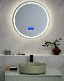 Specchio da bagno con luce LED BROGNON 60 cm 60 cm con altoparlante Bluetooth integrato Argento