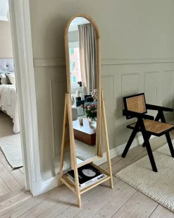 Specchio da parete con ripiano CHAMBERY 170 cm Legno di Paulownia Marrone chiaro