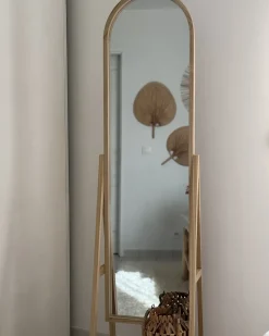 Specchio da parete con ripiano CHAMBERY 170 cm Legno di Paulownia Marrone chiaro