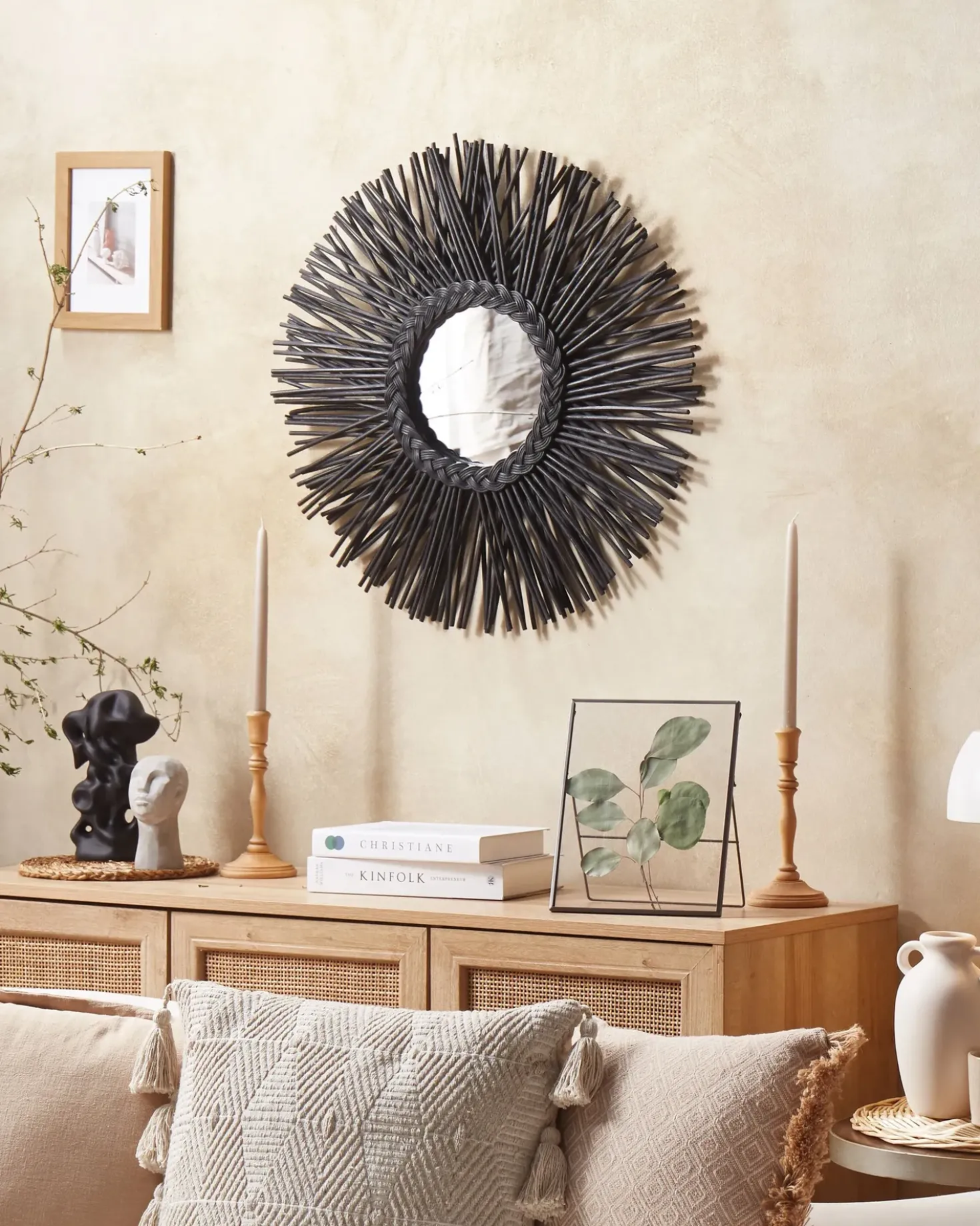 Specchio KALASIN 60 cm 60 cm Rattan Nero