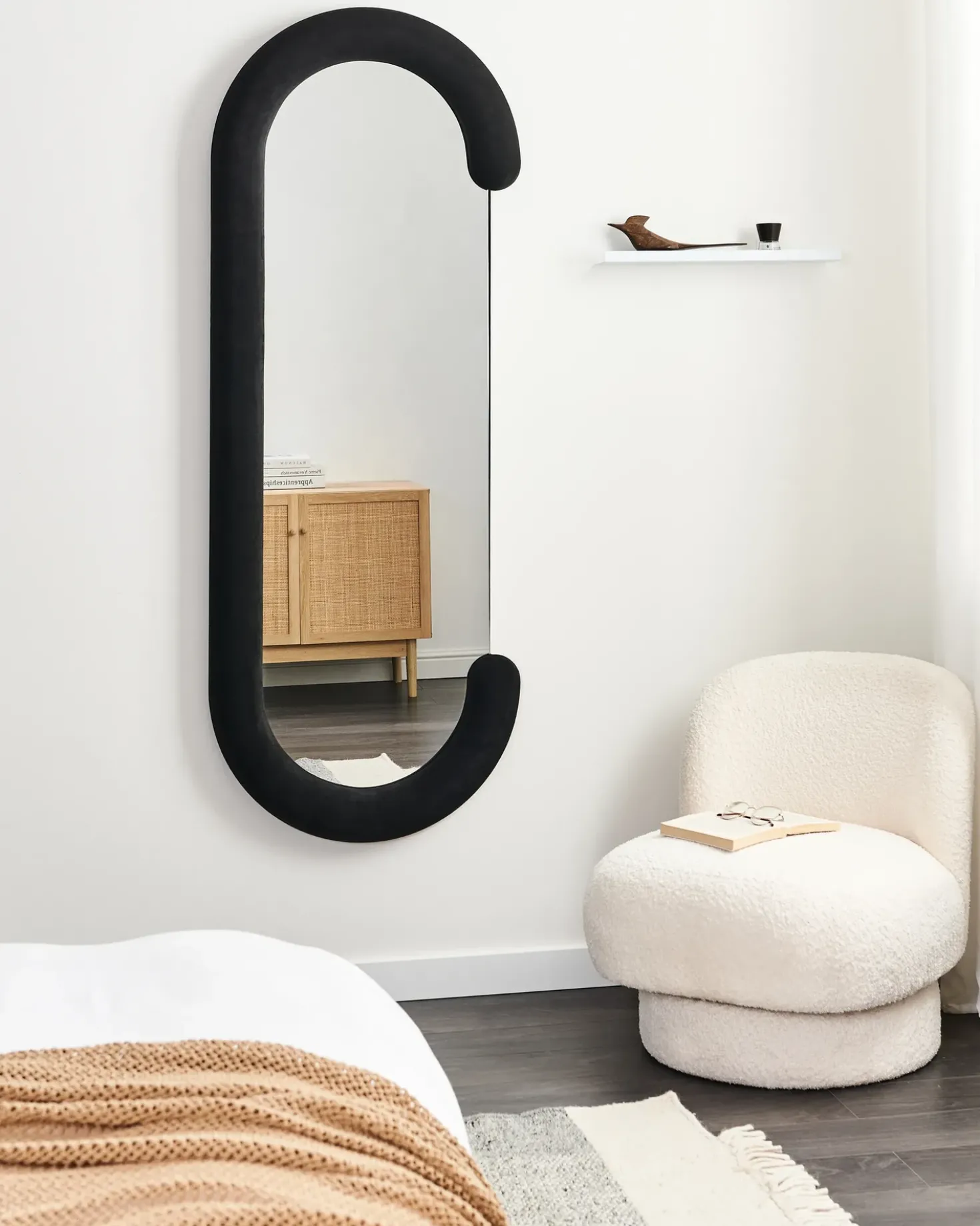 Specchio LOCHES 54 cm 158 cm Velluto Nero