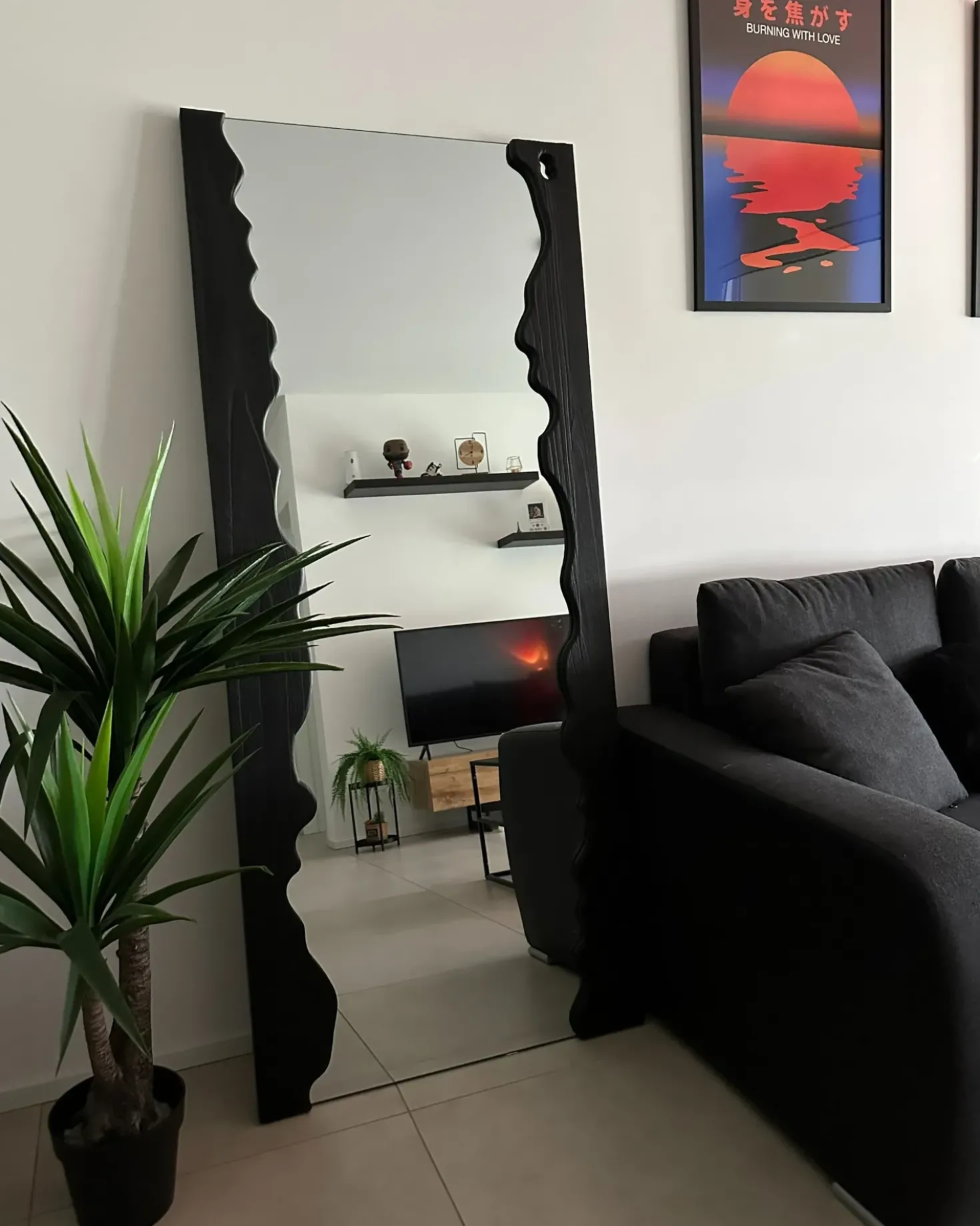 Specchio SAULLCET 75 cm 175 cm Legno di Paulownia Nero