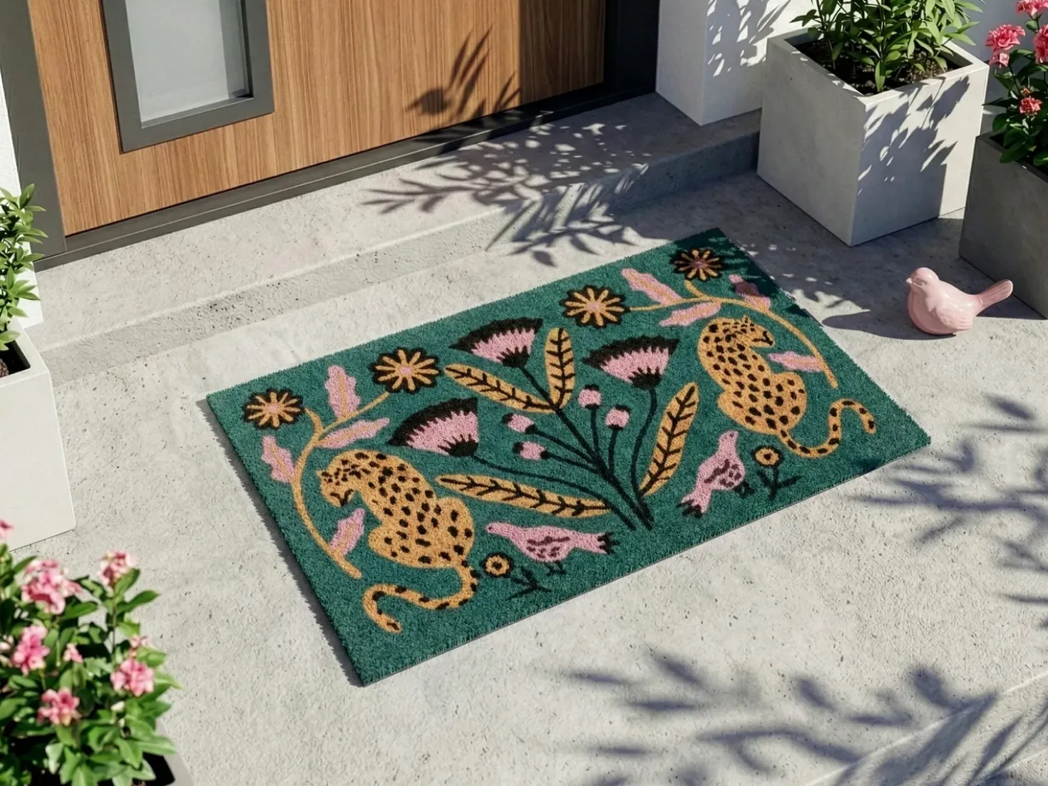 Tappetino da Ingresso NAKNEK Multicolore 50 x 80 cm Gatto Uccello Fiore Fibra di Cocco