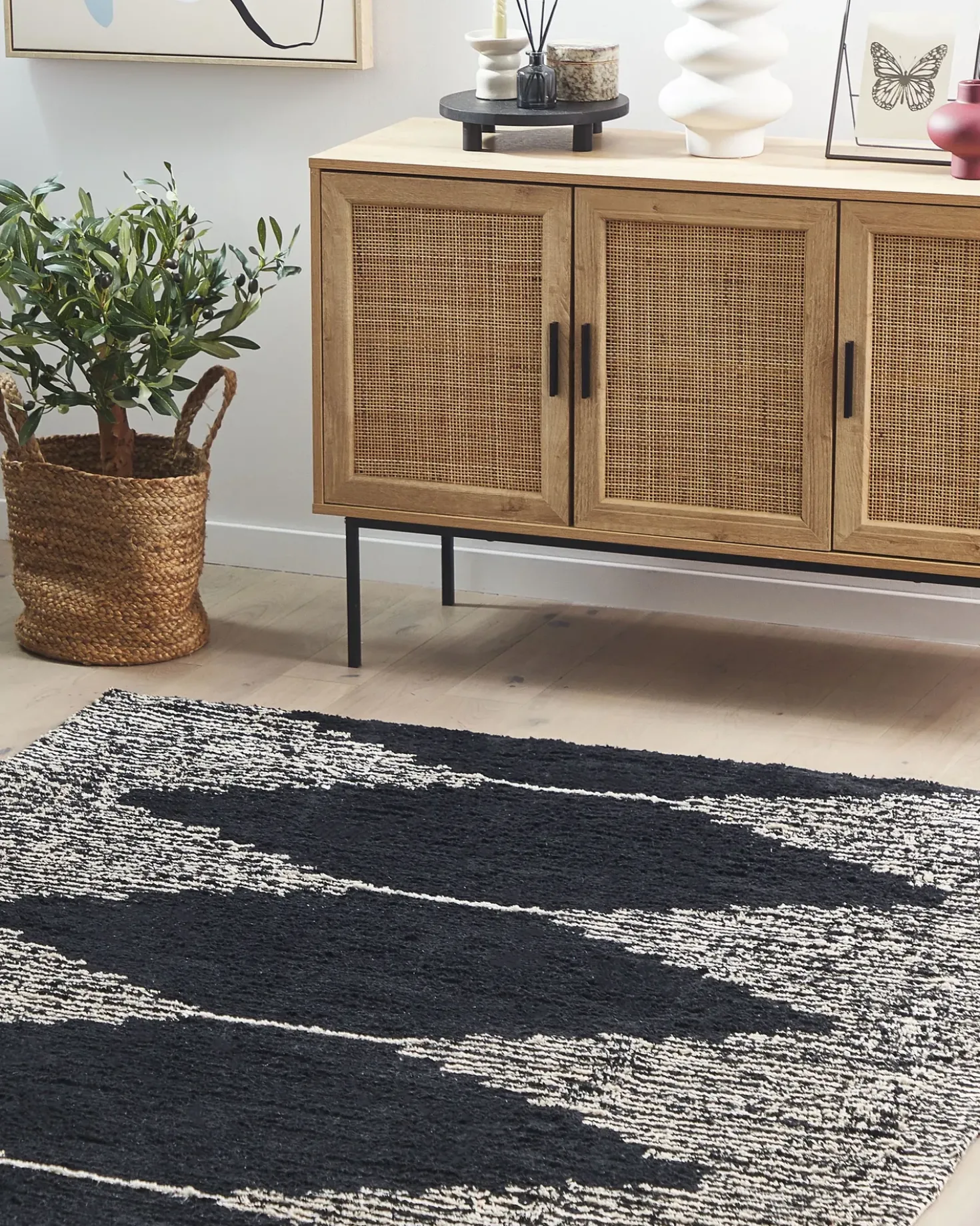 Tappeto BATHINDA Nero/Bianco 160 x 230 cm Cotone
