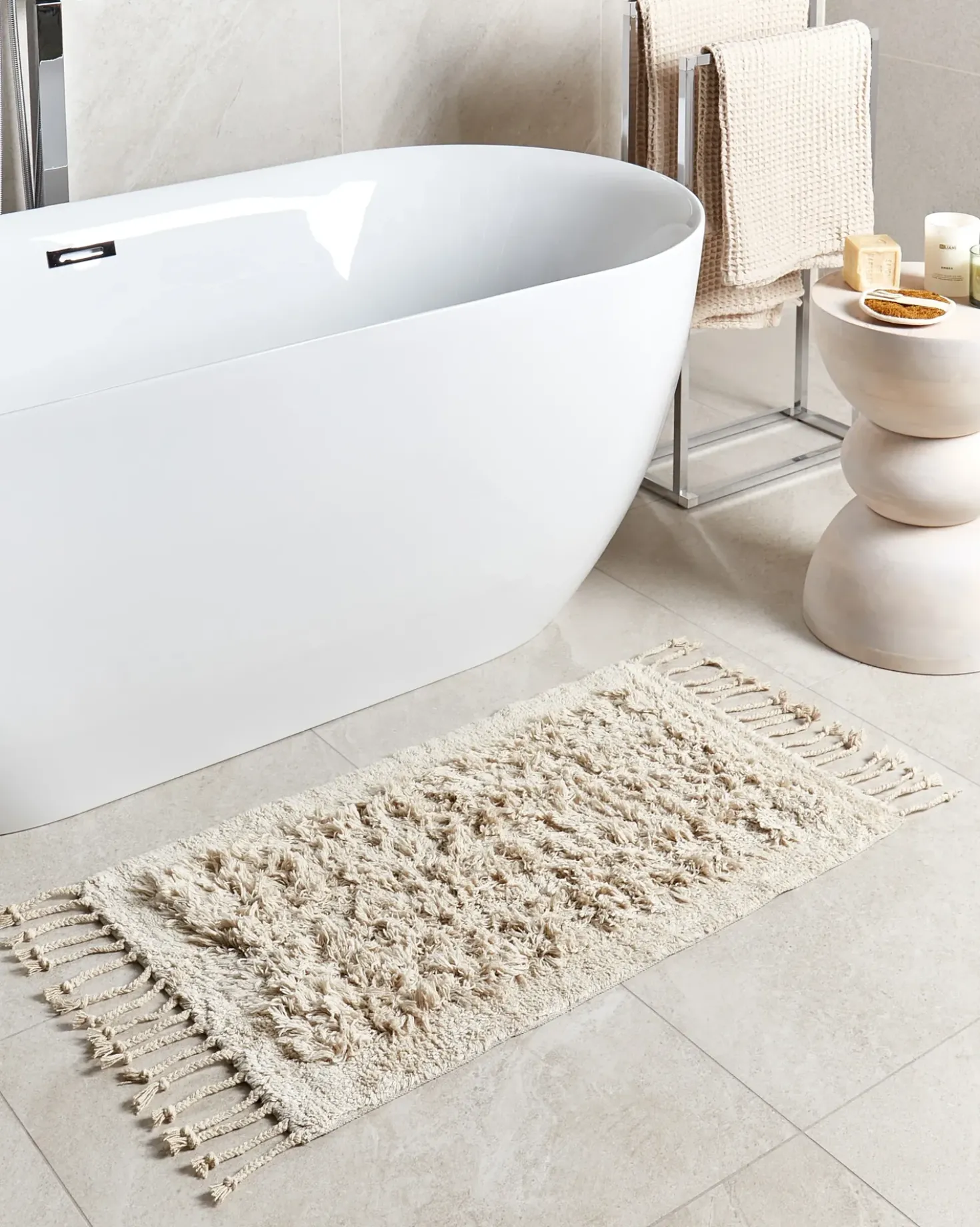 Tappeto da bagno OLTAN Beige 50 x 80 cm Cotone