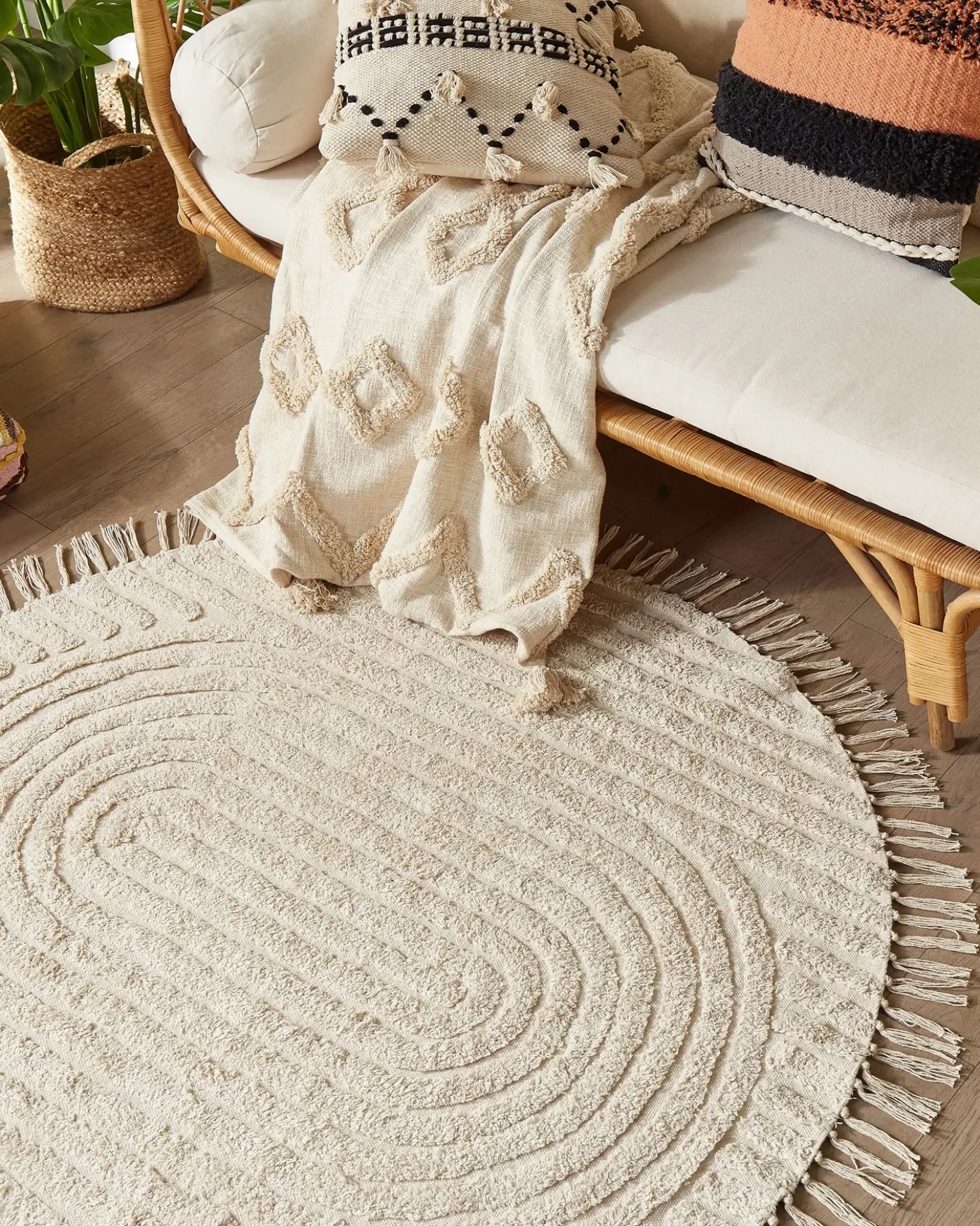 Tappeto HALFETI Beige chiaro ø 140 cm Cotone