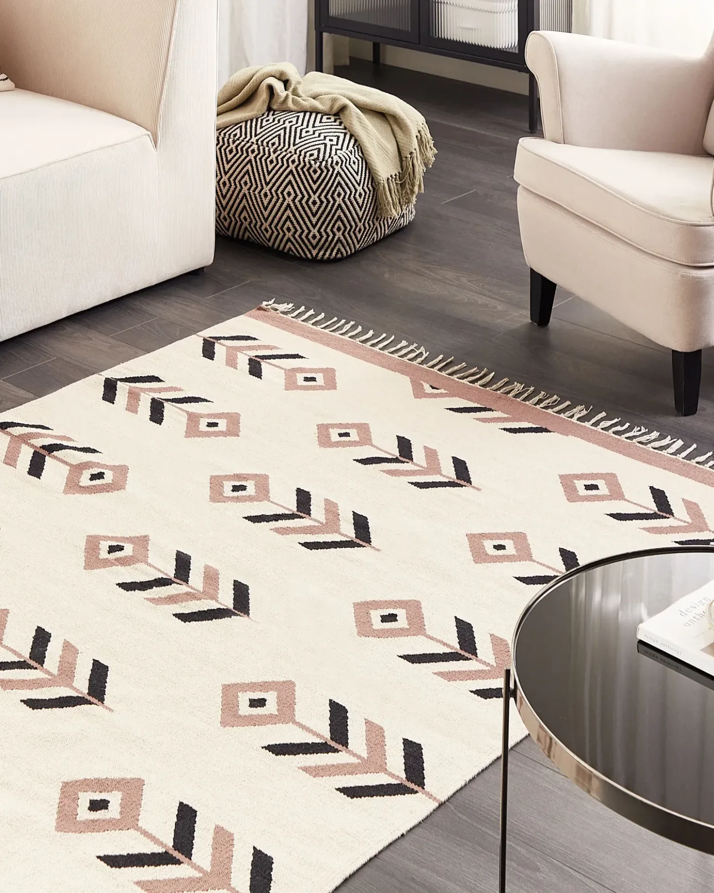 Tappeto NIAVAN Beige 160 x 230 cm Cotone Kilim