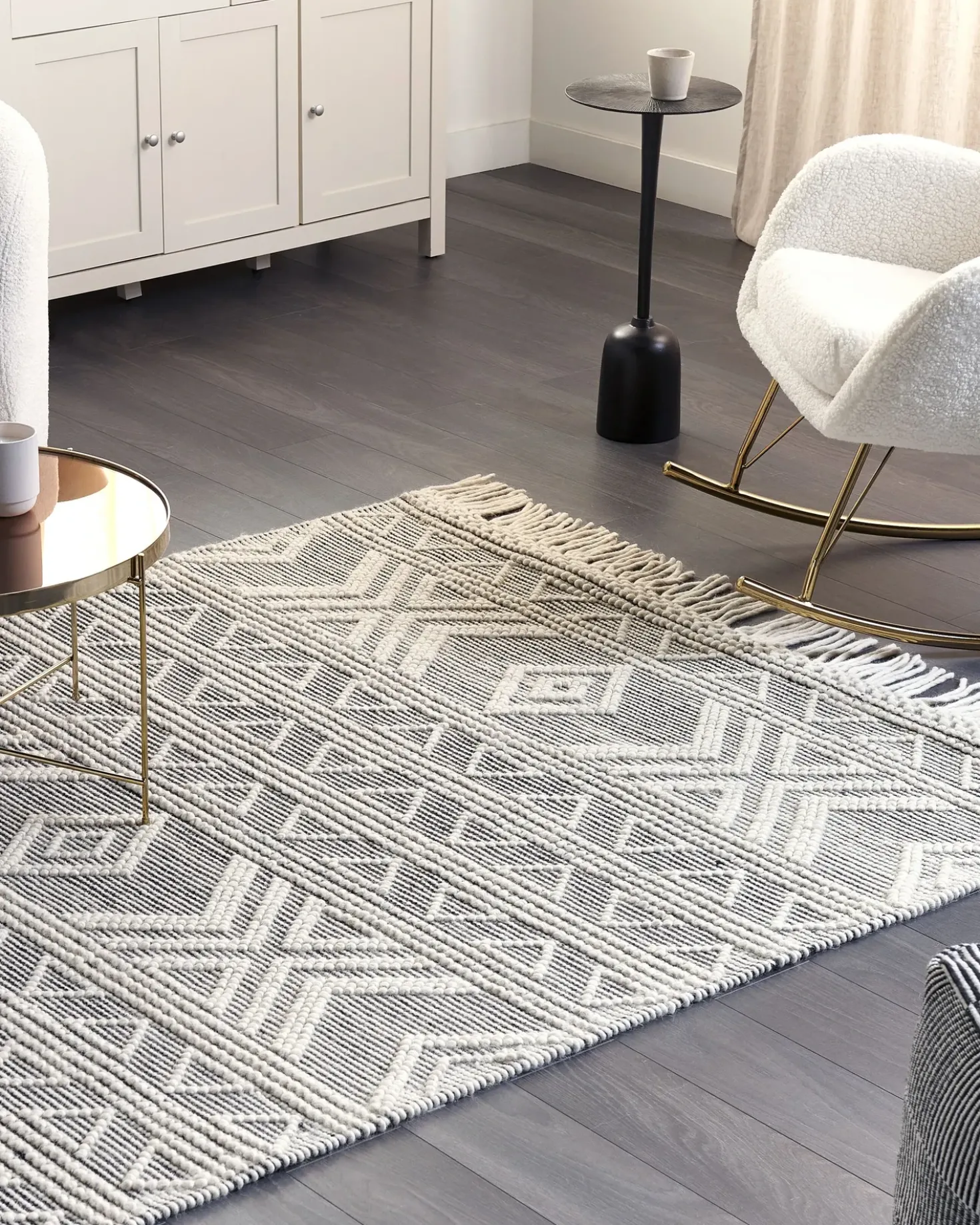 Tappeto PAZAR Nero/Bianco 160 x 230 cm Lana