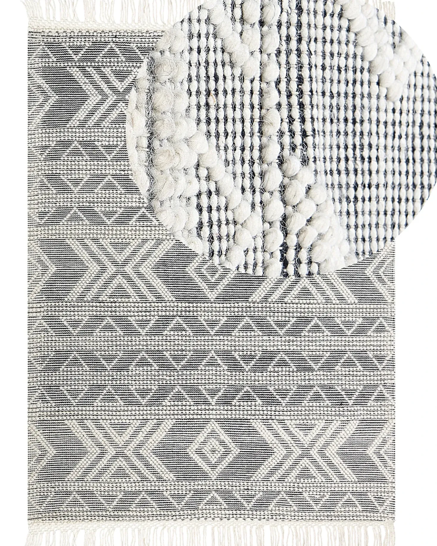 Tappeto PAZAR Nero/Bianco 160 x 230 cm Lana