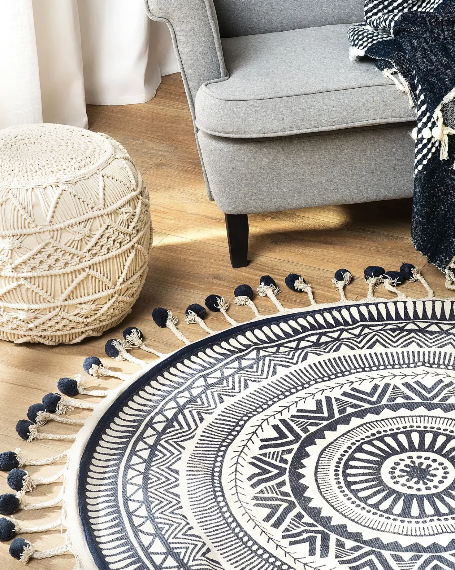Tappeto TATVAN Blu ø 120 cm Cotone