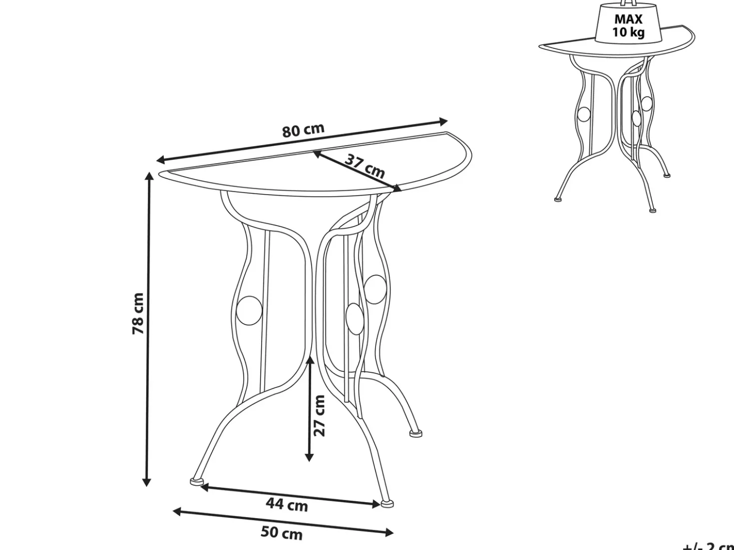 Tavolino Bistrot COGGIA 80 cm 37 cm Metallo Beige chiaro