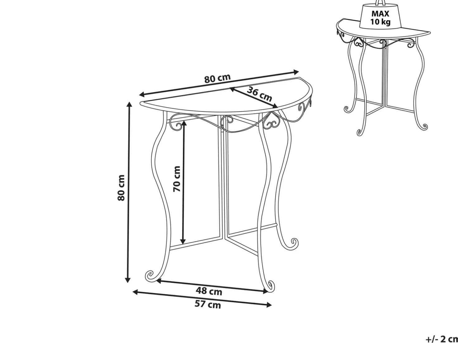 Tavolino Bistrot FOLELLI 80 cm 36 cm Metallo Beige chiaro
