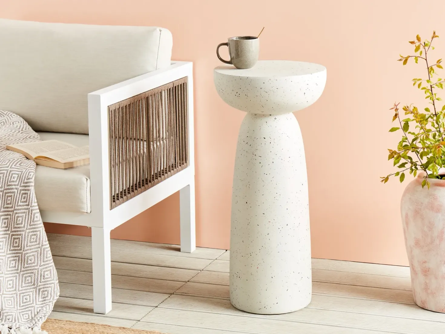 Tavolino CADINI 33 cm 33 cm Effetto terrazzo Terrazzo Bianco
