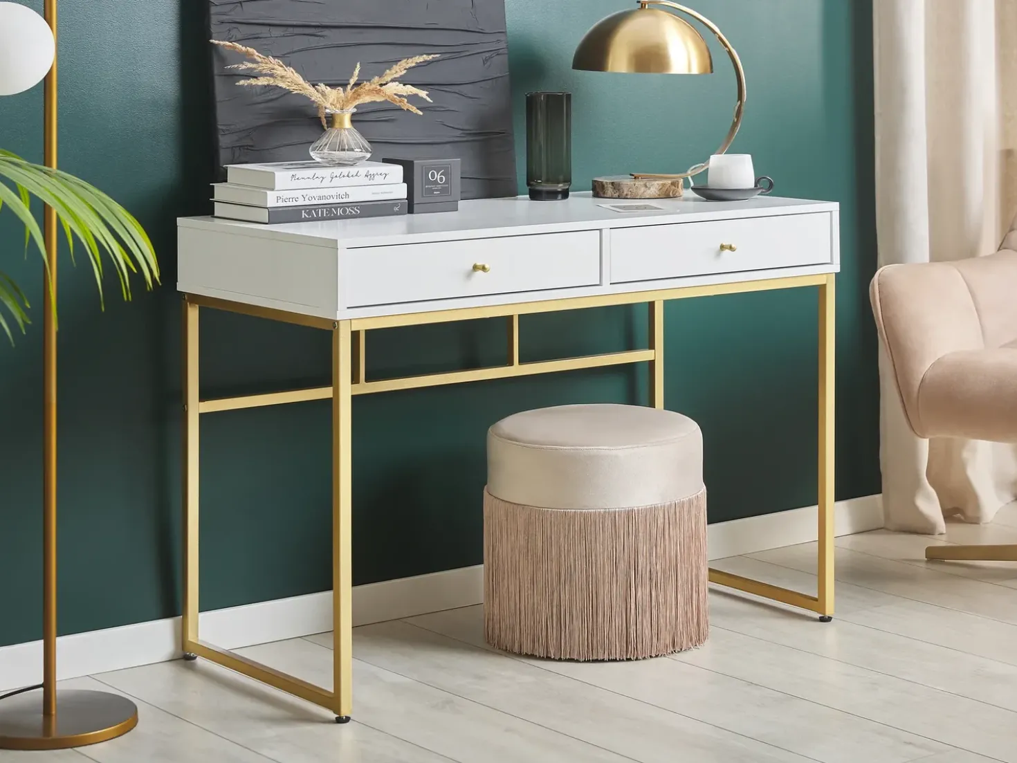 Tavolino consolle DAPHNE Bianco/Oro 100 cm 48 cm con Cassetti
