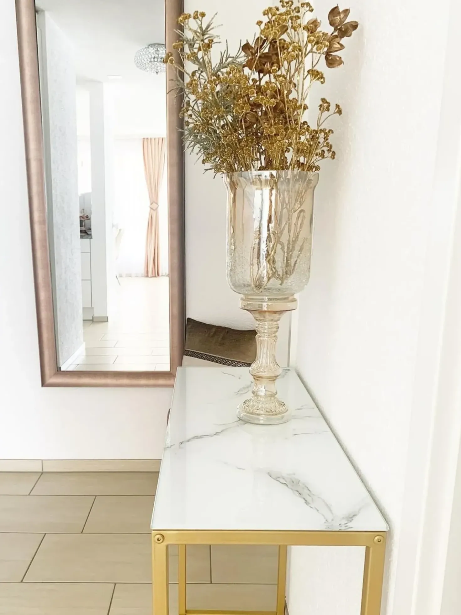 Tavolino consolle DELANO Vetro temperato Marmo/Oro