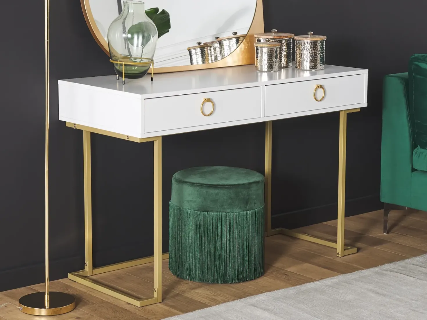 Tavolino consolle WESTPORT Bianco/Oro 115 cm 50 cm con Cassetti