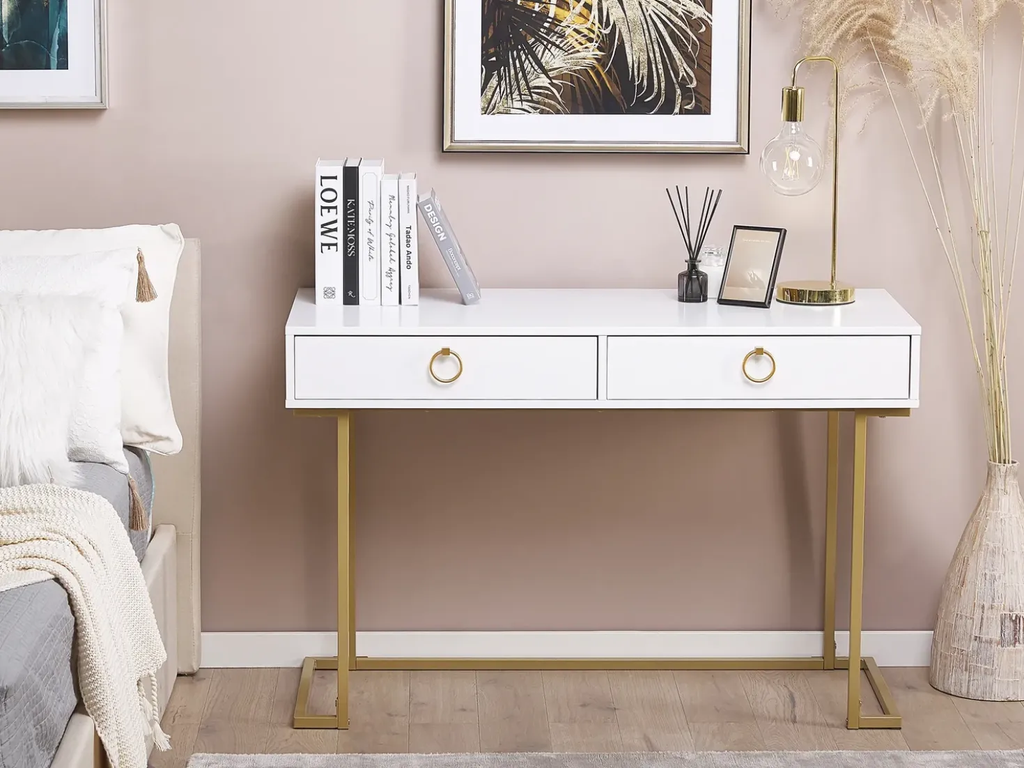 Tavolino consolle WESTPORT Bianco/Oro 115 cm 50 cm con Cassetti