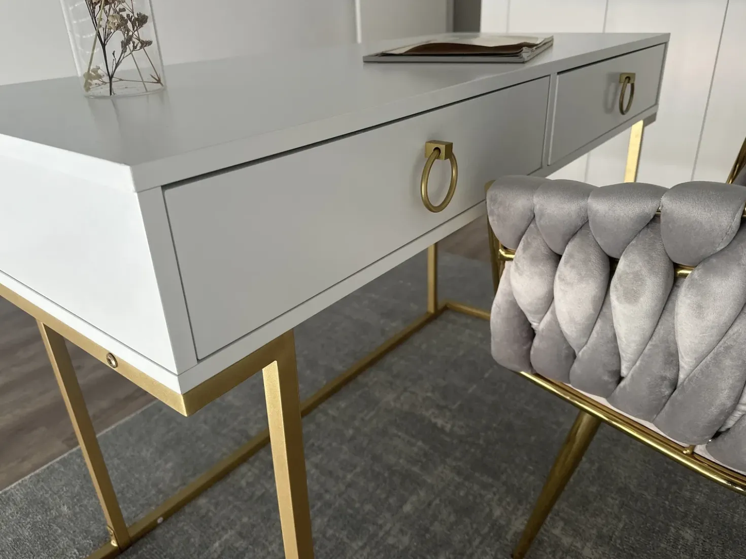Tavolino consolle WESTPORT Bianco/Oro 115 cm 50 cm con Cassetti