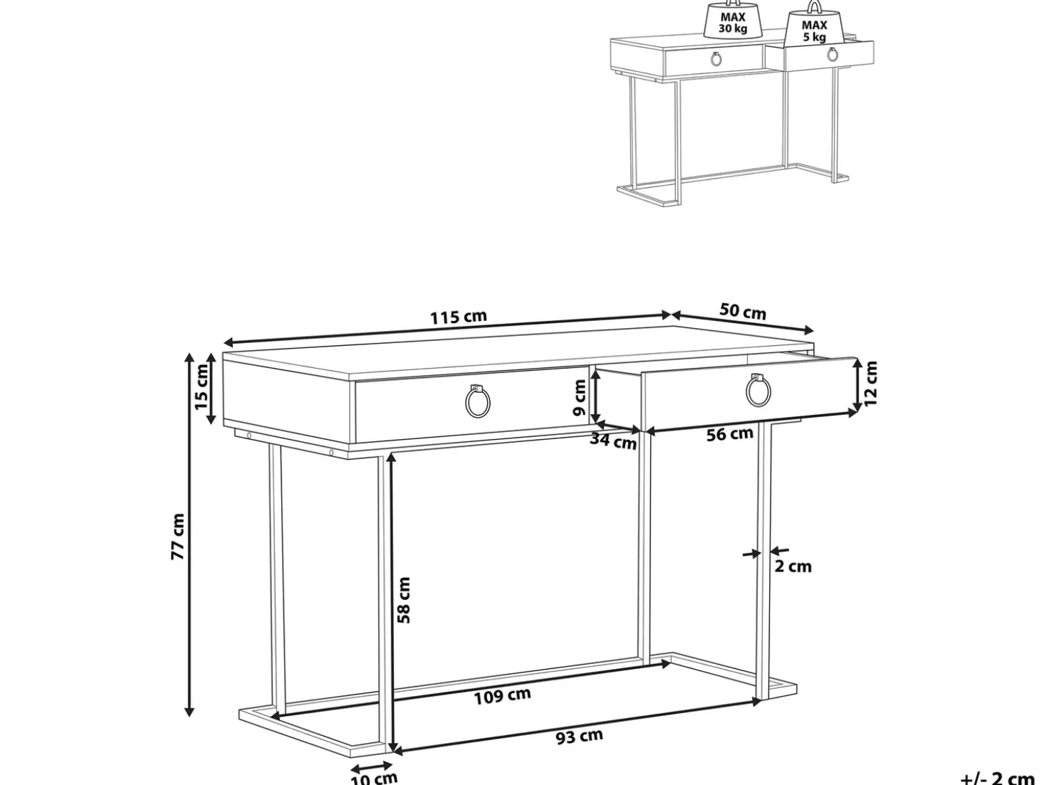 Tavolino consolle WESTPORT Bianco/Oro 115 cm 50 cm con Cassetti