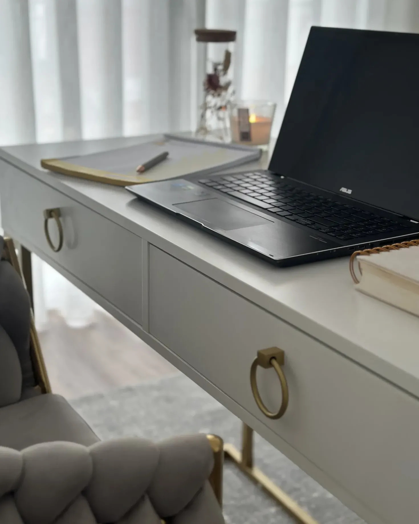 Tavolino consolle WESTPORT Bianco/Oro 115 cm 50 cm con Cassetti