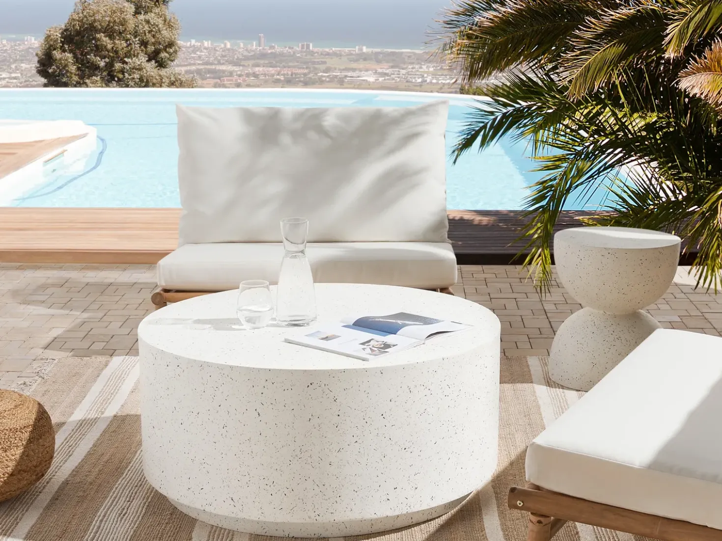 Tavolino da caffè TREZZO 90 cm 90 cm Effetto terrazzo Terrazzo Bianco