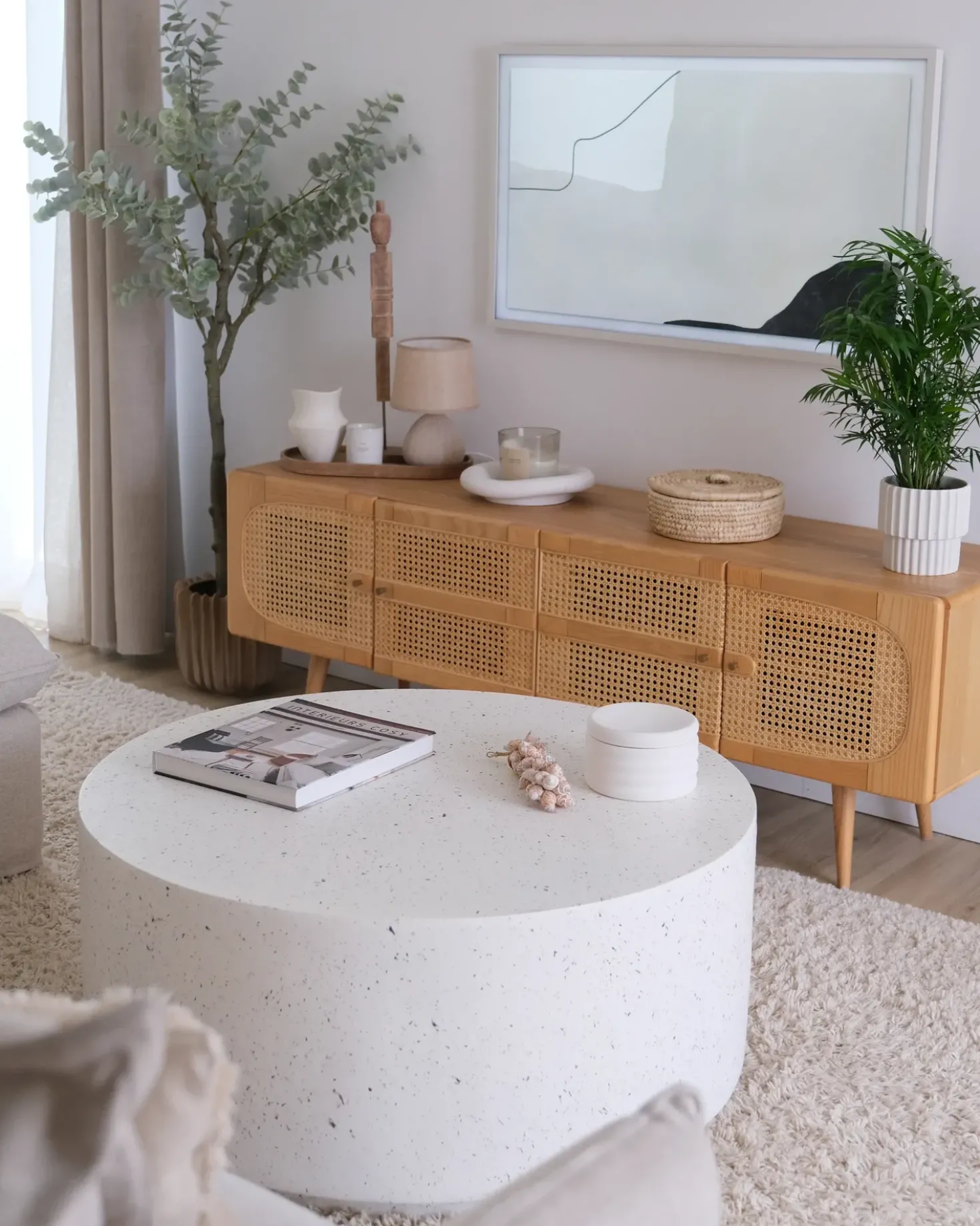 Tavolino da caffè TREZZO 90 cm 90 cm Effetto terrazzo Terrazzo Bianco