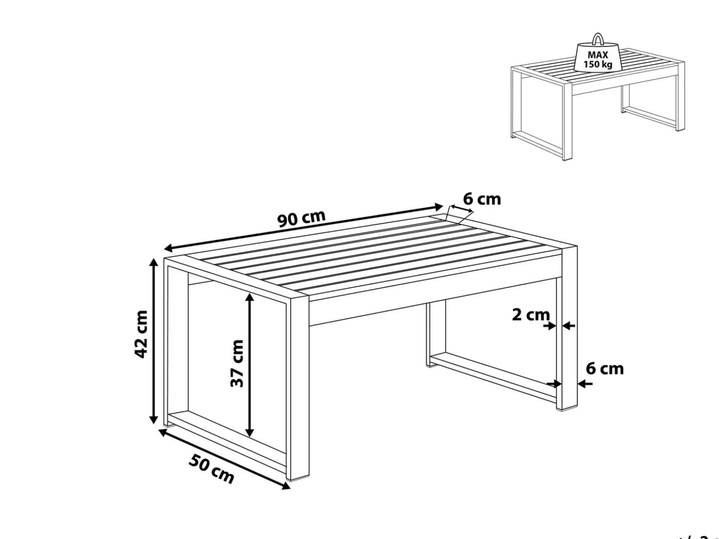 Tavolino da giardino SALERNO 90 cm 50 cm Metallo Grigio scuro