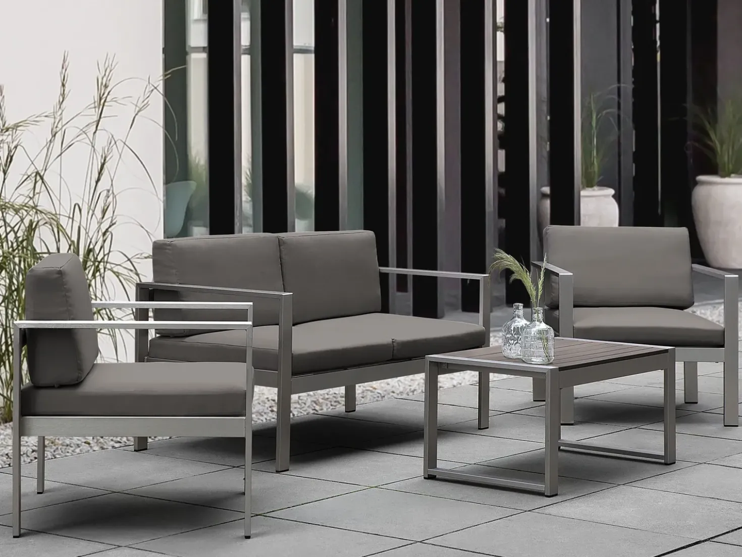 Tavolino da giardino SALERNO 90 cm 50 cm Metallo Grigio scuro