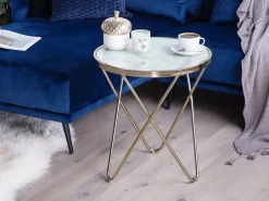 Tavolino MERIDIAN Vetro temperato Marmo/Oro