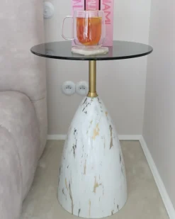 Tavolino WABBY Vetro temperato Marmo bianco