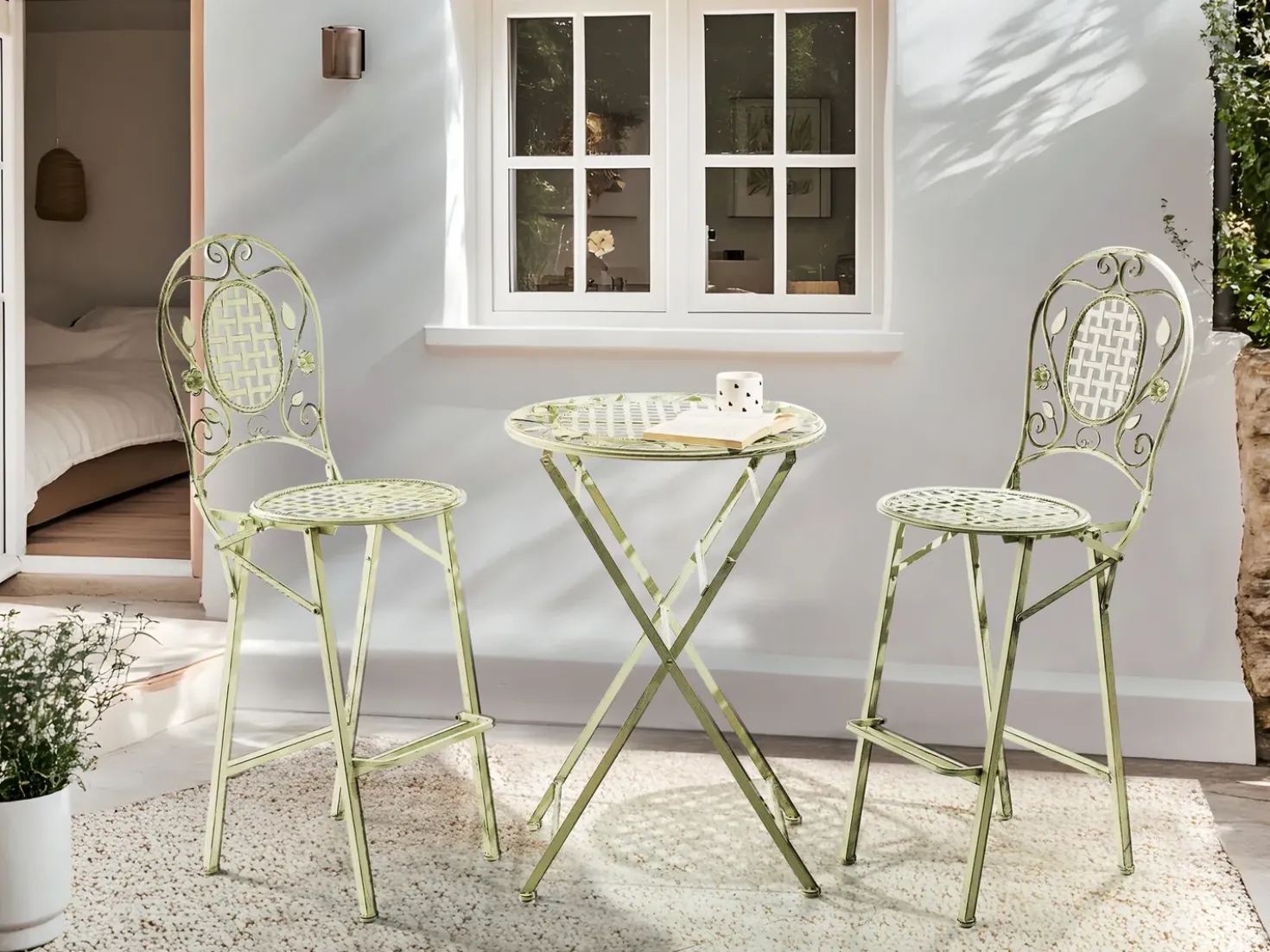 Tavolo da bar da giardino BIVIO 60 cm 60 cm Metallo Verde chiaro