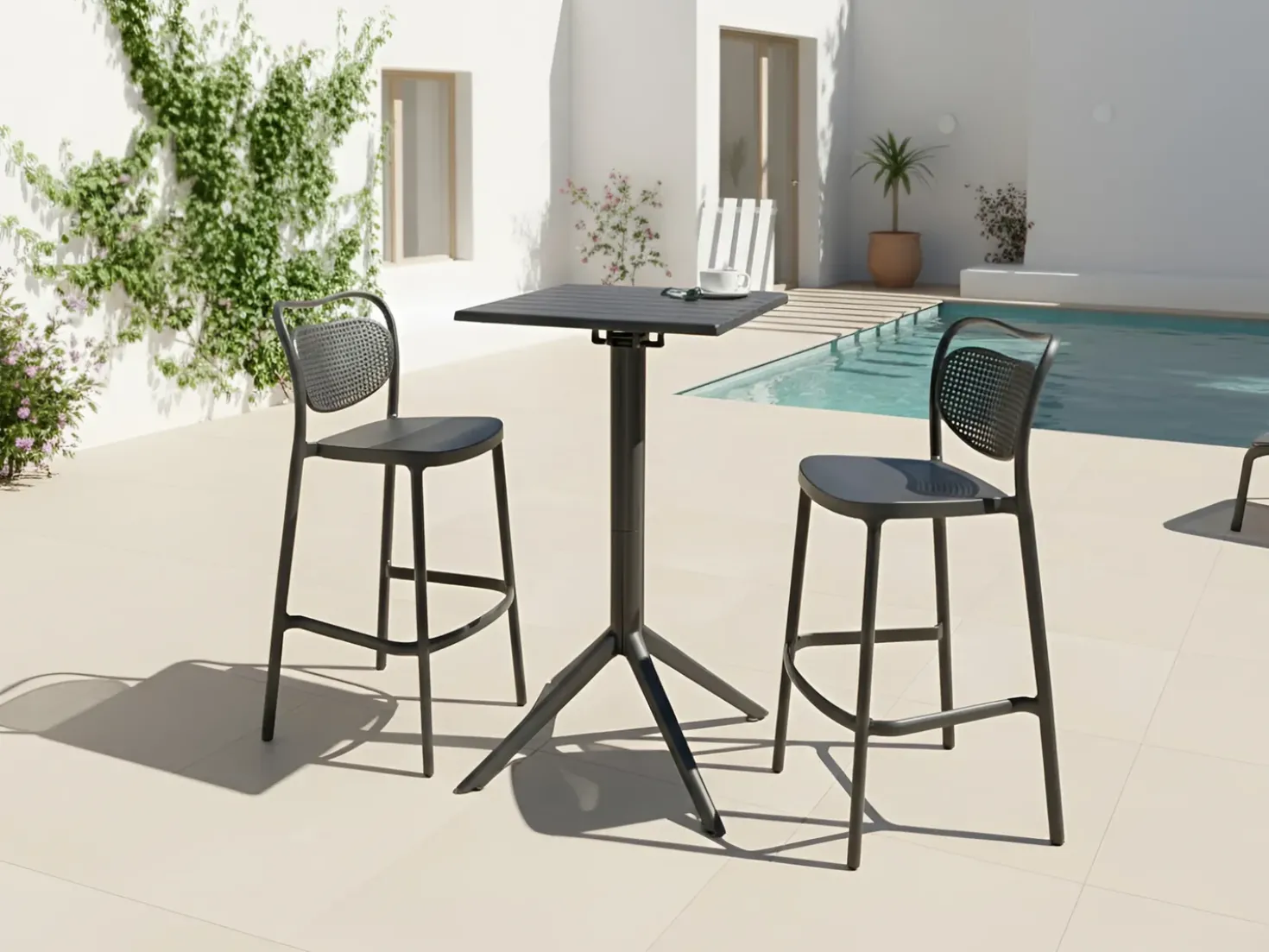 Tavolo da bar da giardino LEMNOS 60 cm 60 cm Nero