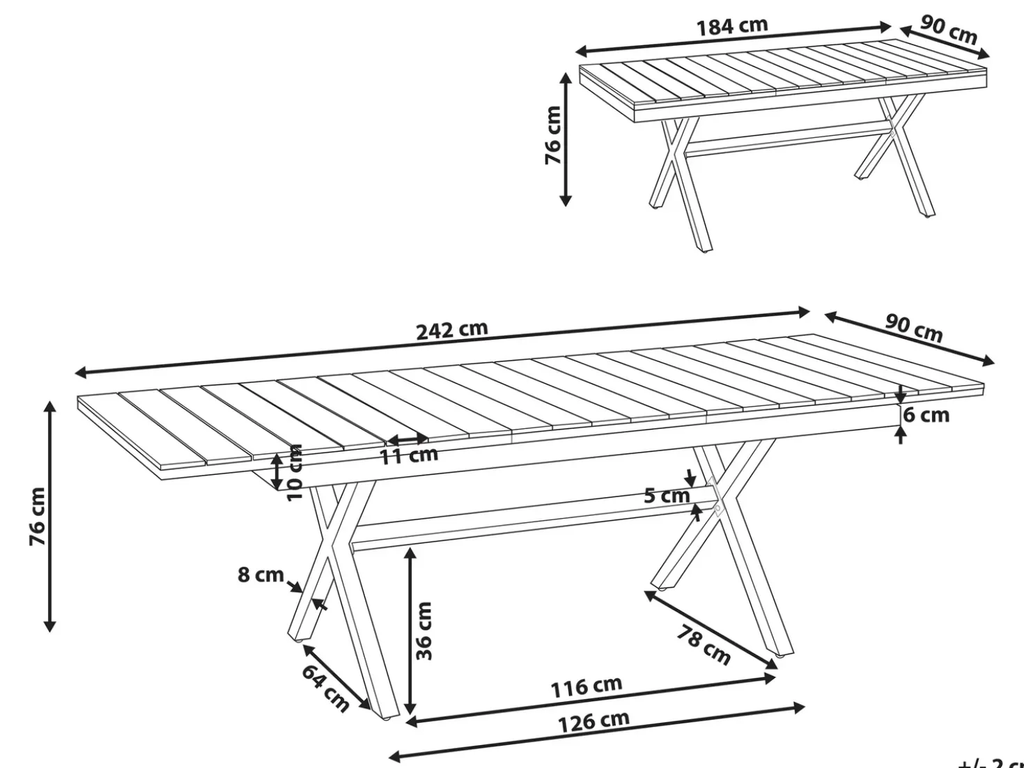 Tavolo da pranzo allungabile da giardino FANES 184/242 cm 90 cm Metallo Bianco
