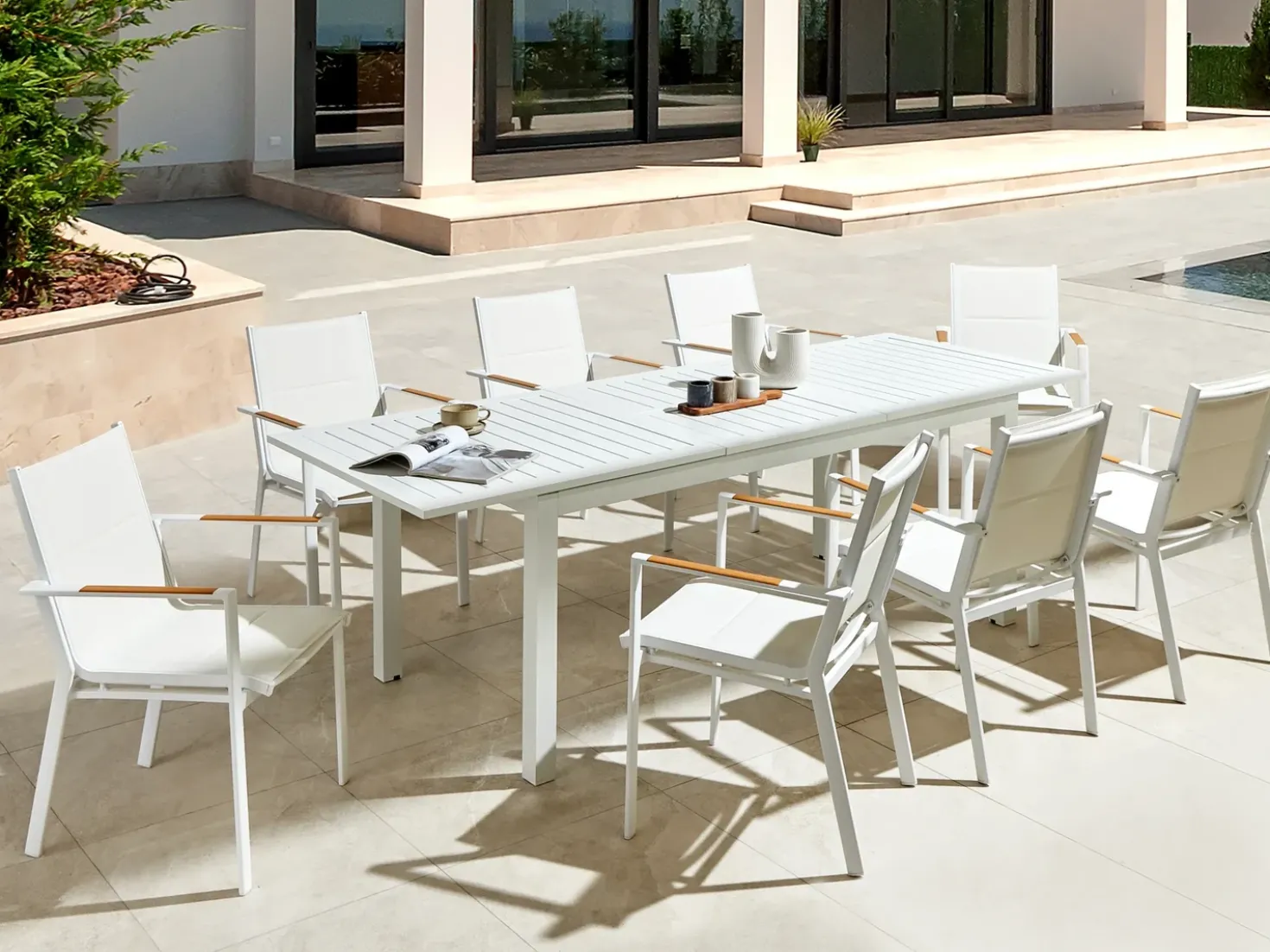 Tavolo da pranzo allungabile da giardino SKALOMA 180/240 cm 90 cm Metallo Bianco