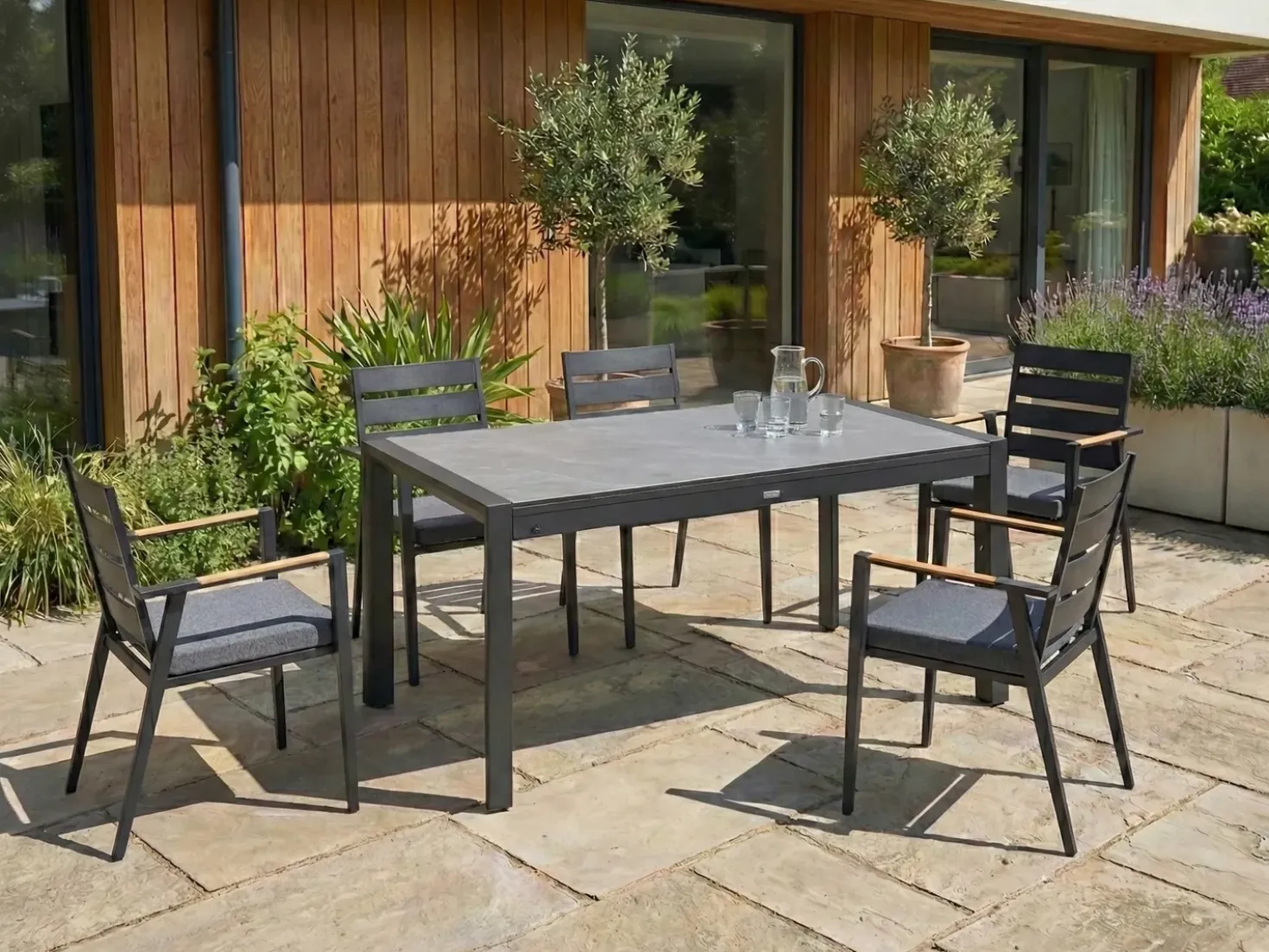 Tavolo da pranzo allungabile da giardino BINASCO 160/220 cm 90 cm Effetto pietra Grigio